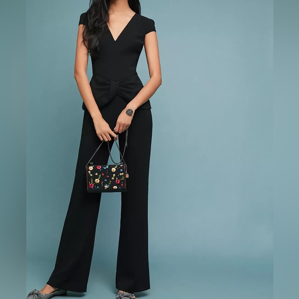 Black Halo Harlow Peplum Jumpsuit Black Size 6P